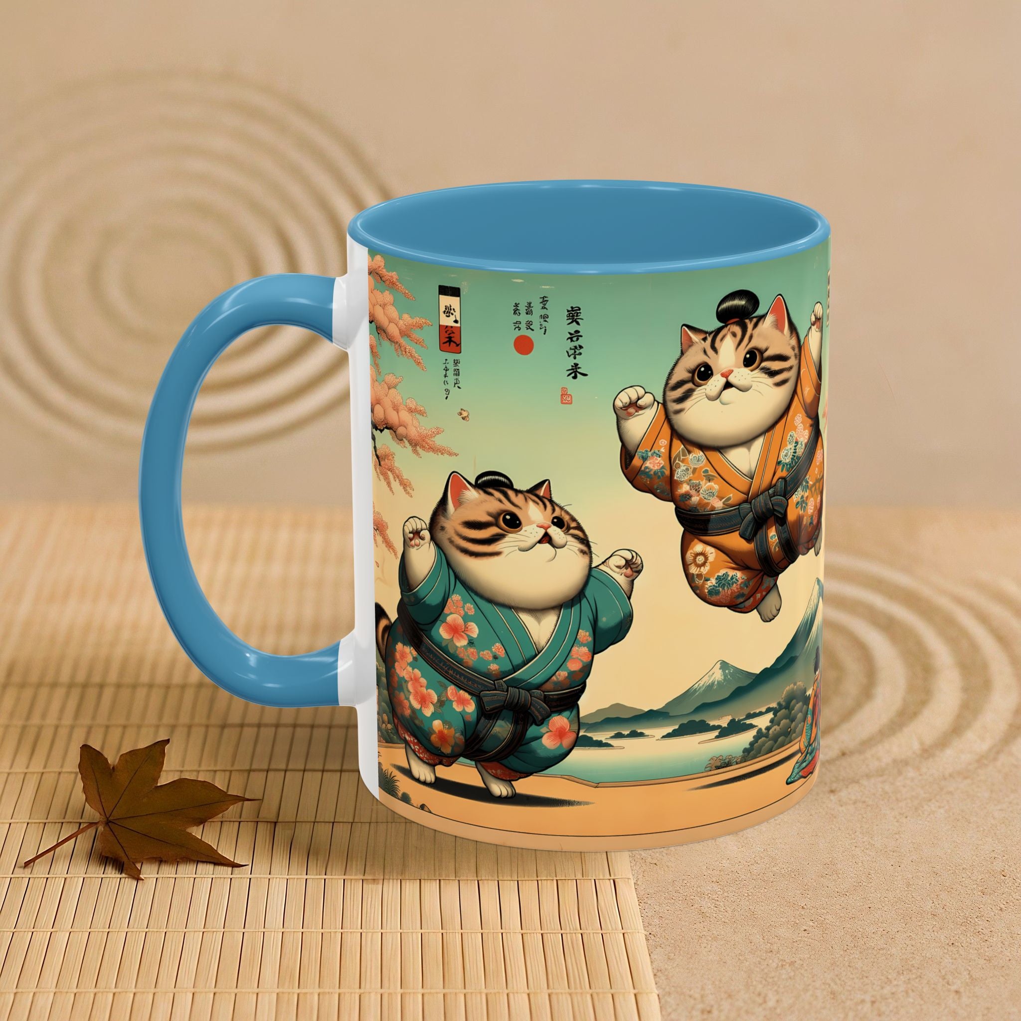 Sumo Cats Mug with Japanese Cherry Blossoms Design - Kimono Cats Collection