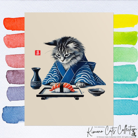 Sushi-Katze – 集 (Shū, „Fokus“) Wand-Kunstdruck 🐾🍣