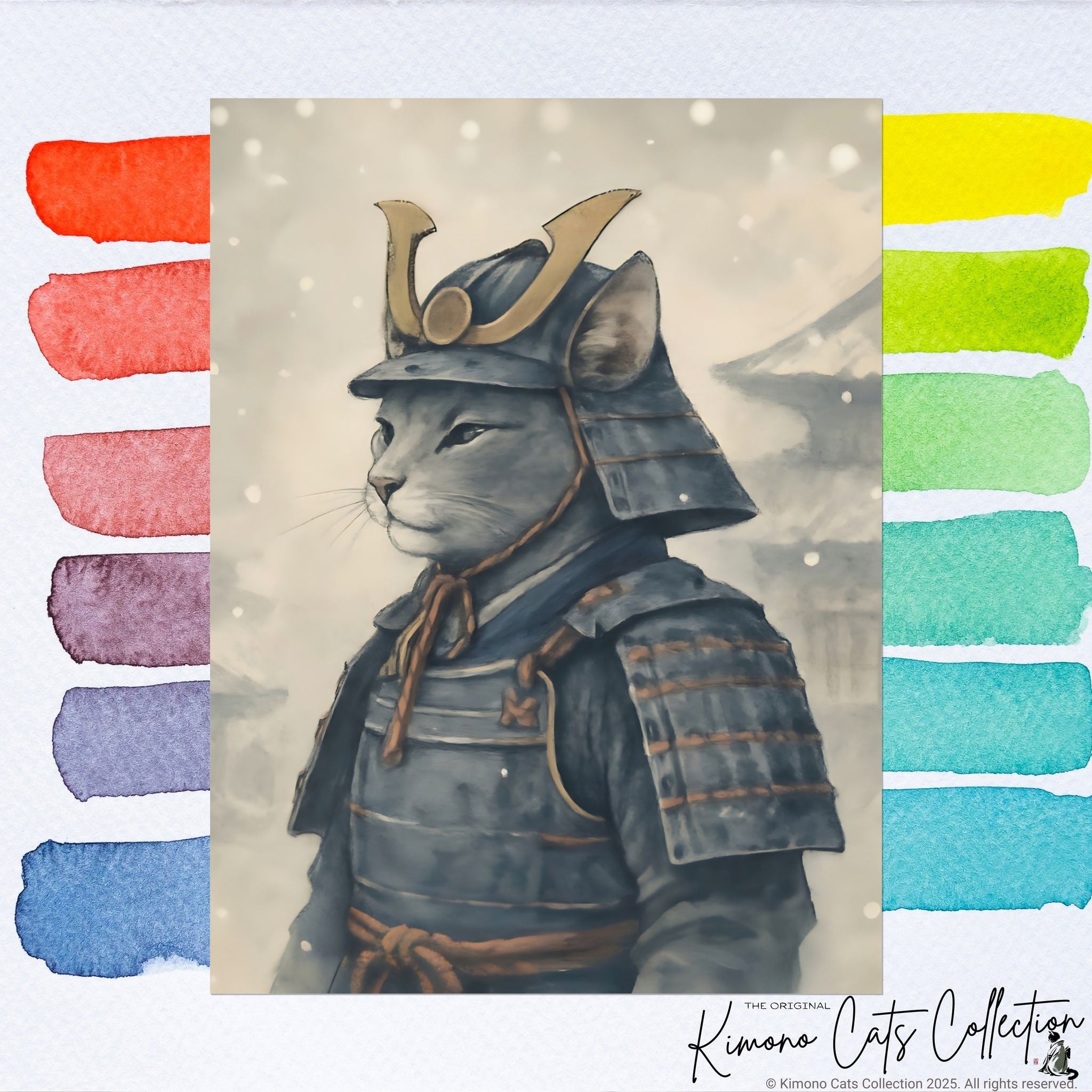 Samurai Cat Poster - Japanese Neko Warrior Wall Art