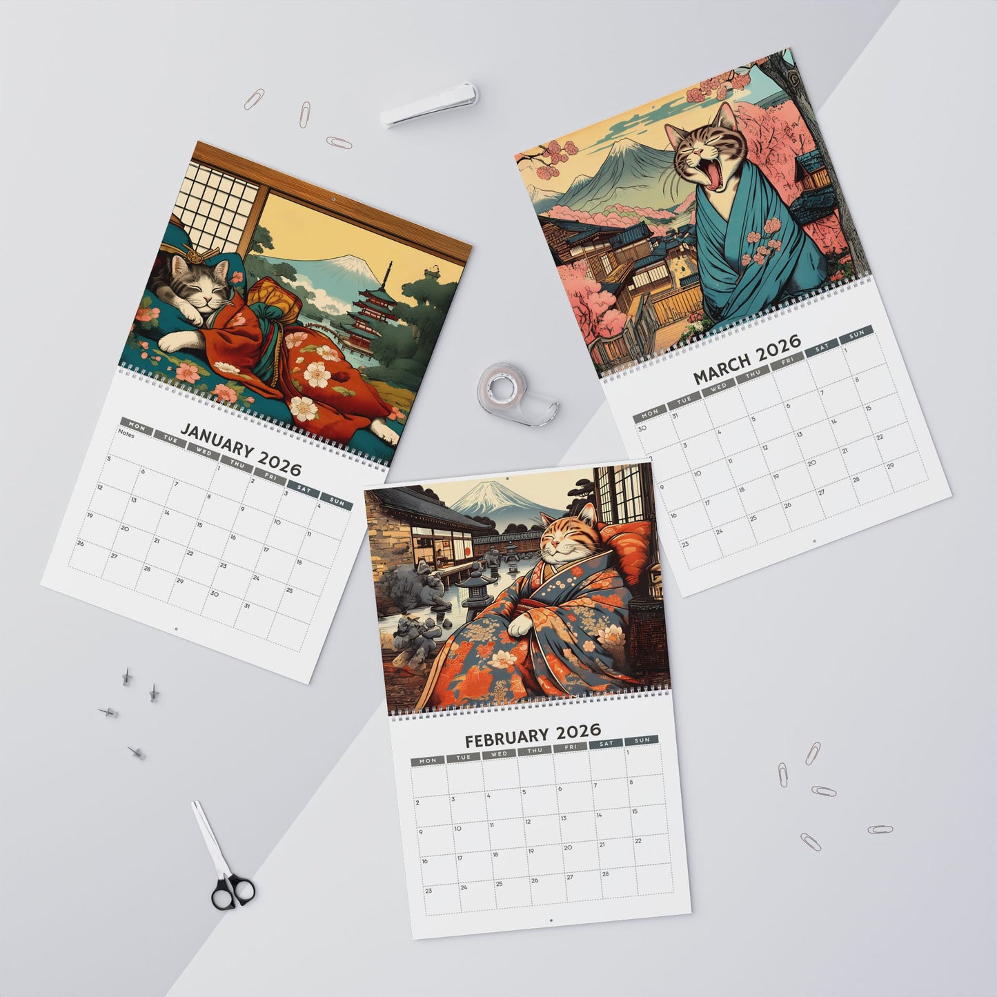 Sleepy Cats of Edo Japan 2026 Wall Calendar