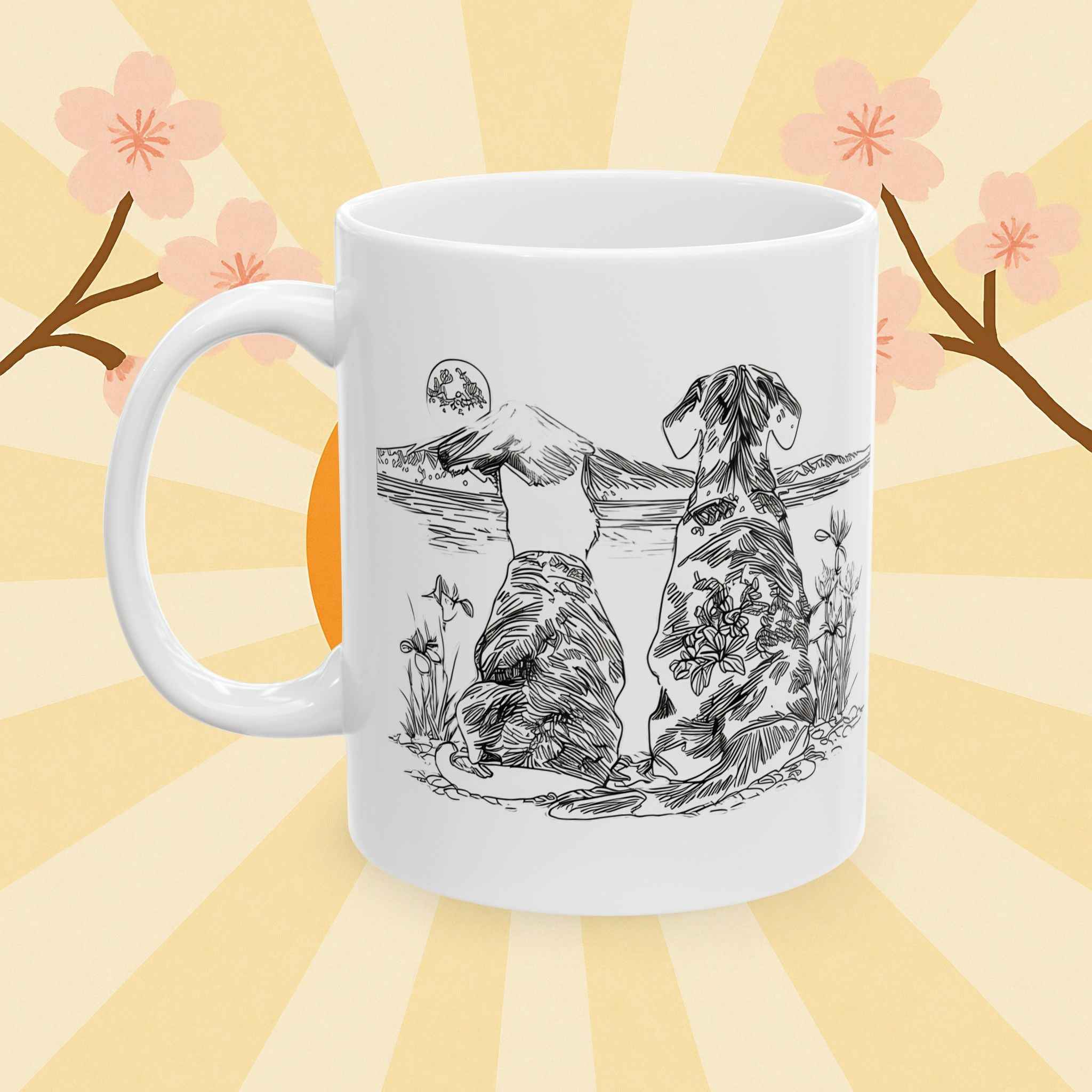 Black Ink Dog and Cat Mug | Kimono Pets Ceramic Mug