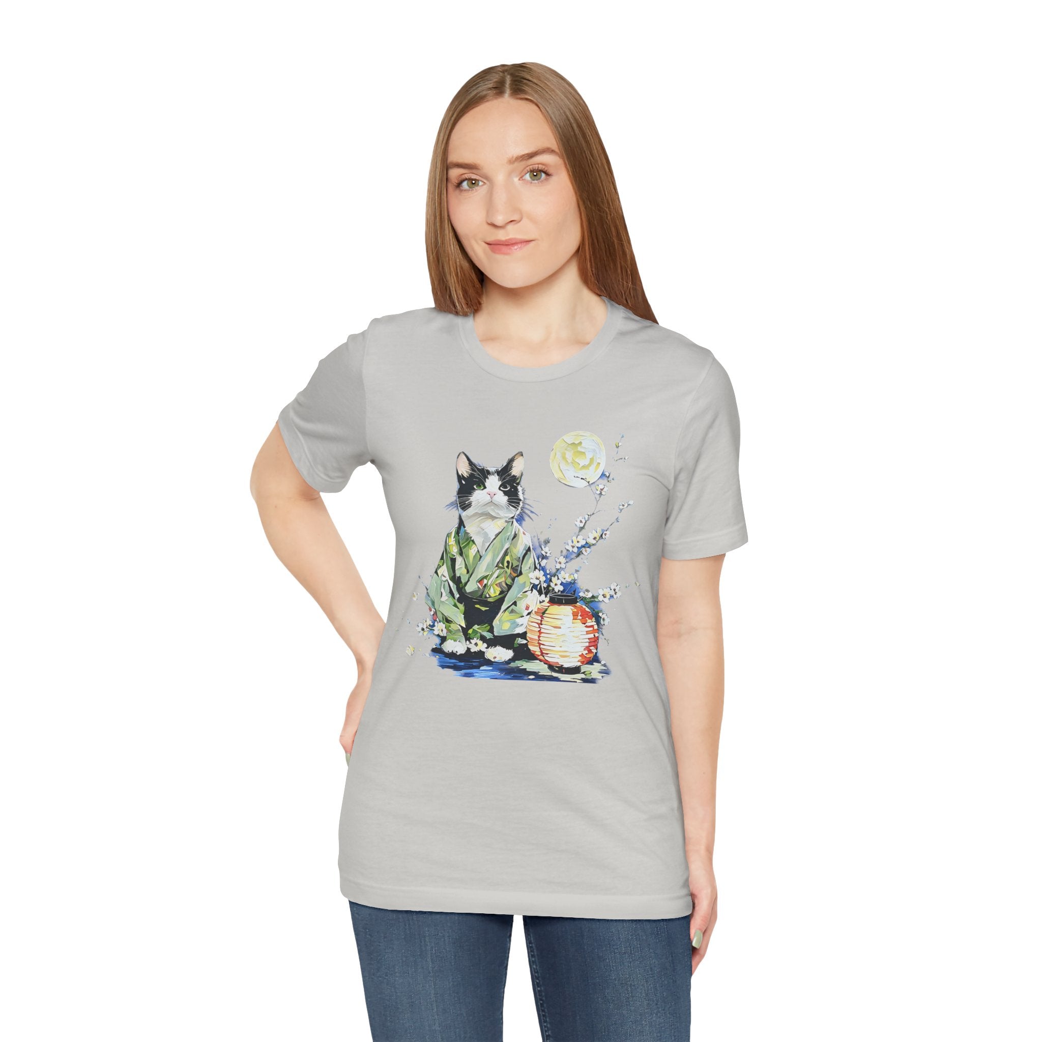 Moon Flower Cat Silhouette T-Shirt | Cat Illustration, Doodle Portrait