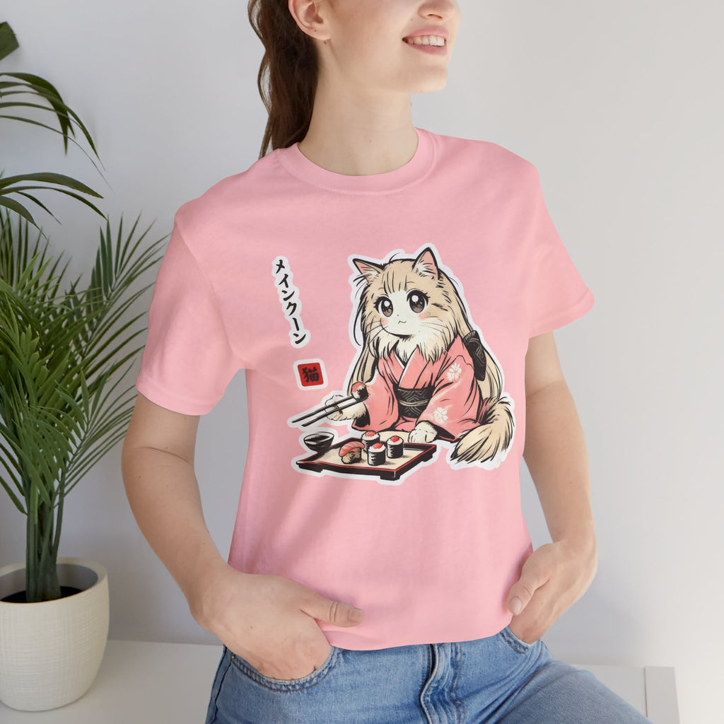 Sushi Lover Cat Shirt - Kawaii Kimono Tee, Maine Coon