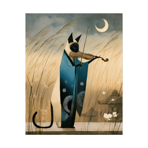 Cat Violinist Poster — Surreal Moonlit Cat Art Print (Rolled Poster)