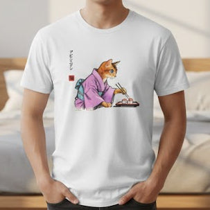 Abyssinian Cat Eating Sushi - T-Shirt