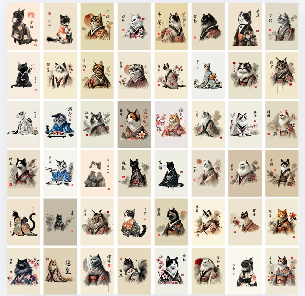 The Kimono Cats Collection: 50+ Printable Japanese Wall Art Designs