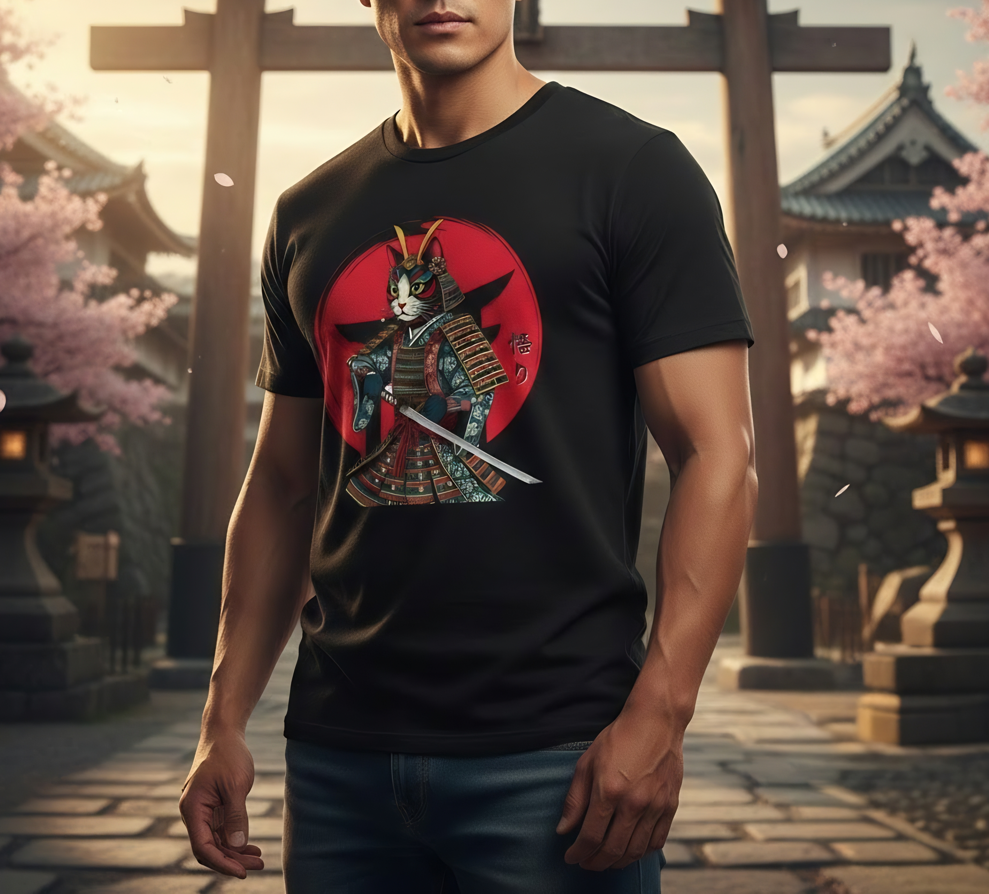 Samurai Cat Warrior Tee for Cat Lovers and Anime Fans