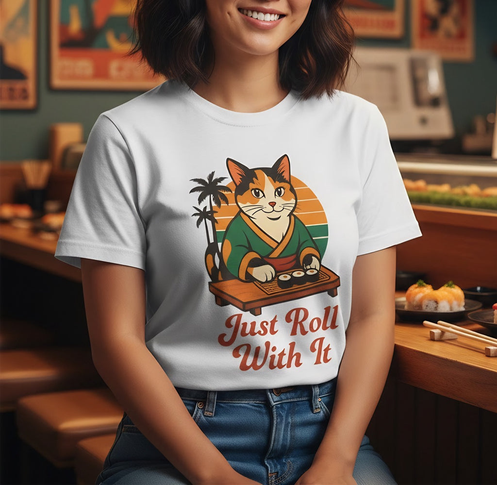Sushi Cat Graphic Shirt - Just Roll With It Tee for Cat Lovers