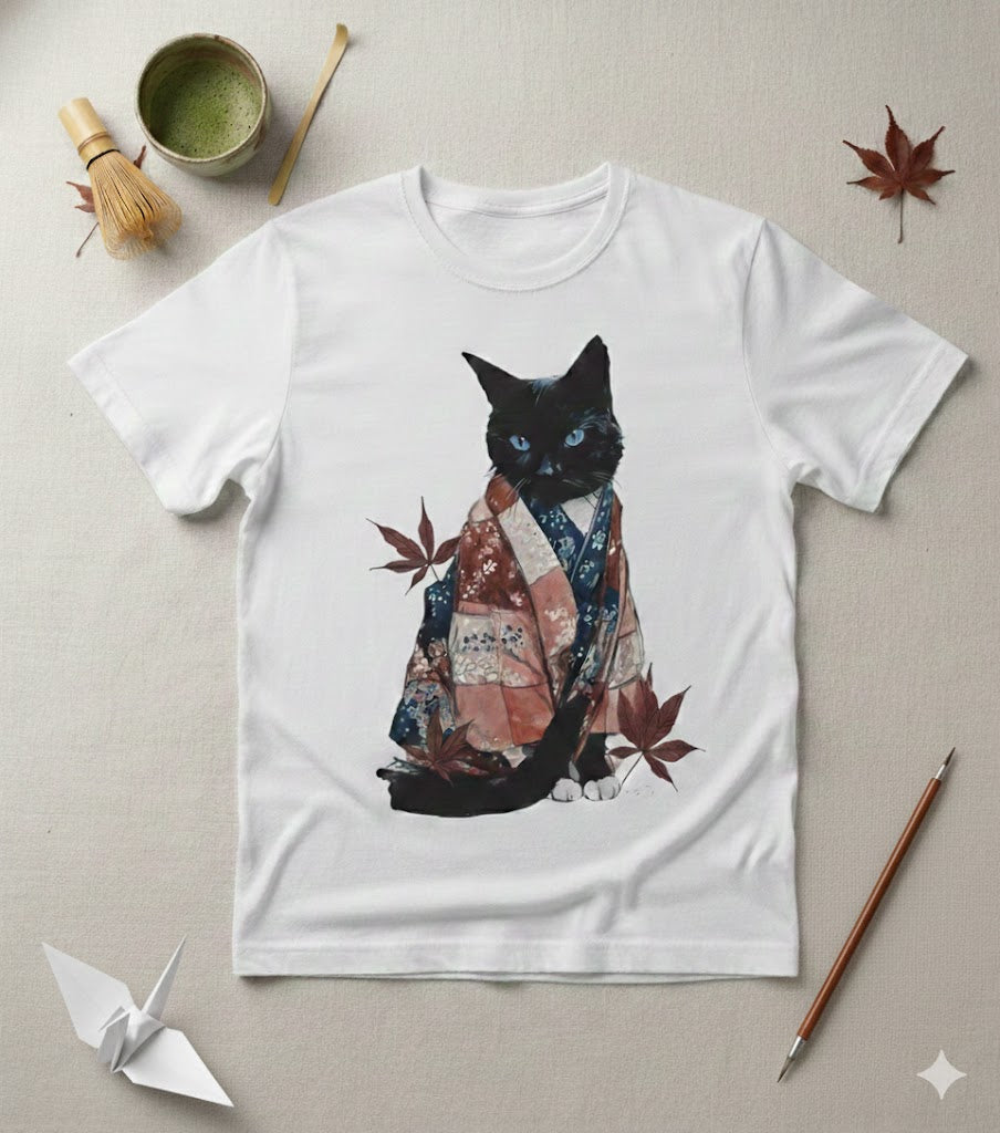 Kimono Cat Tee - Momiji Neko Tee for Unisex