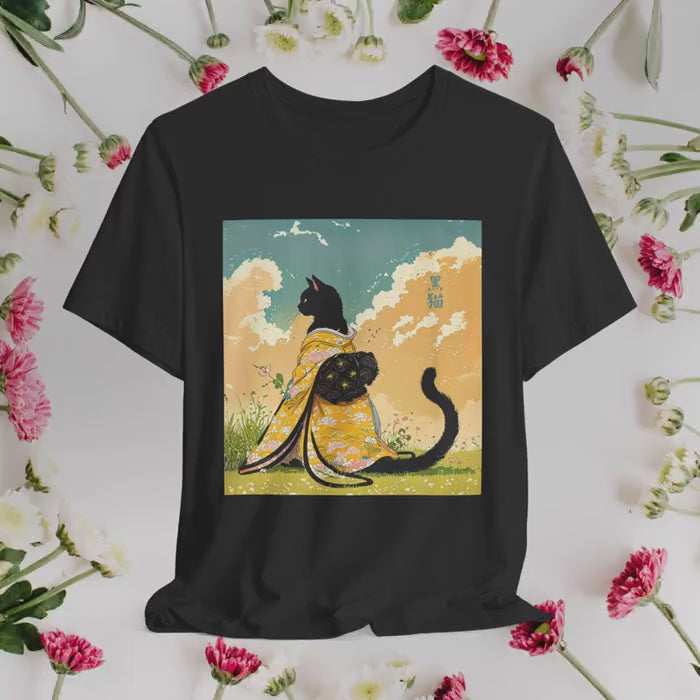 Japanese Black Kitty in Kimono, T-Shirt