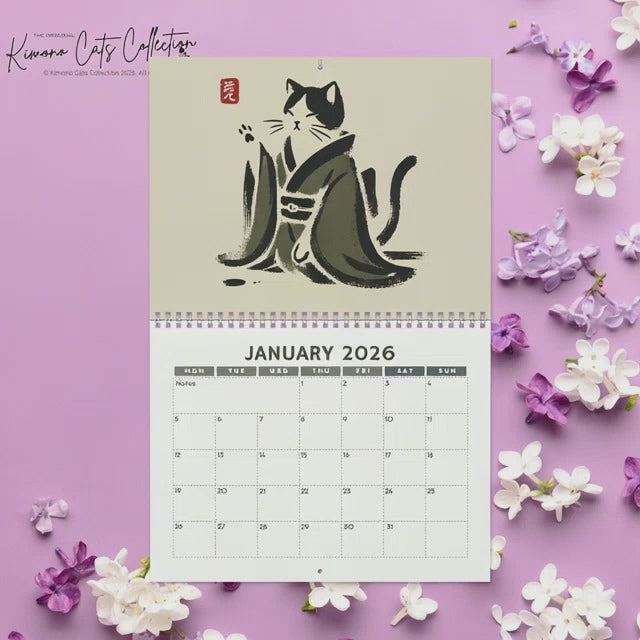Silent Ink: Kimono Cats of Zen Japan, Sumi-e Cat Wall Calendar 2026