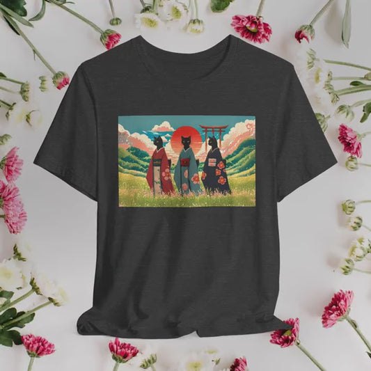 Kawaii Kimono Clad Black Cats T-Shirt