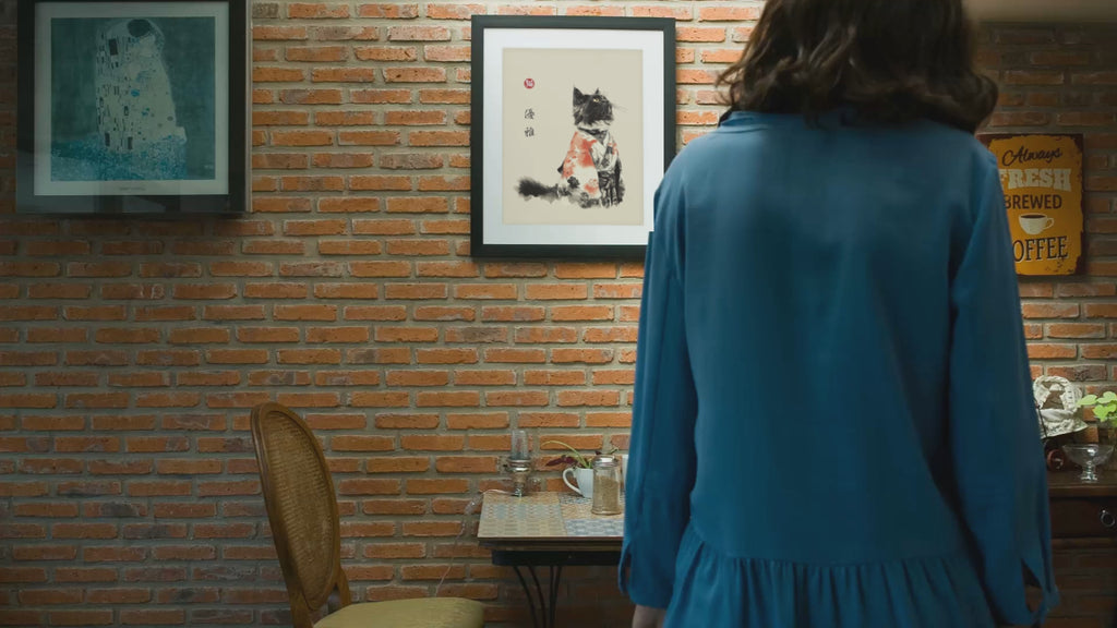 Yūga Kimono Cat - Elegant Japanese Wall Art