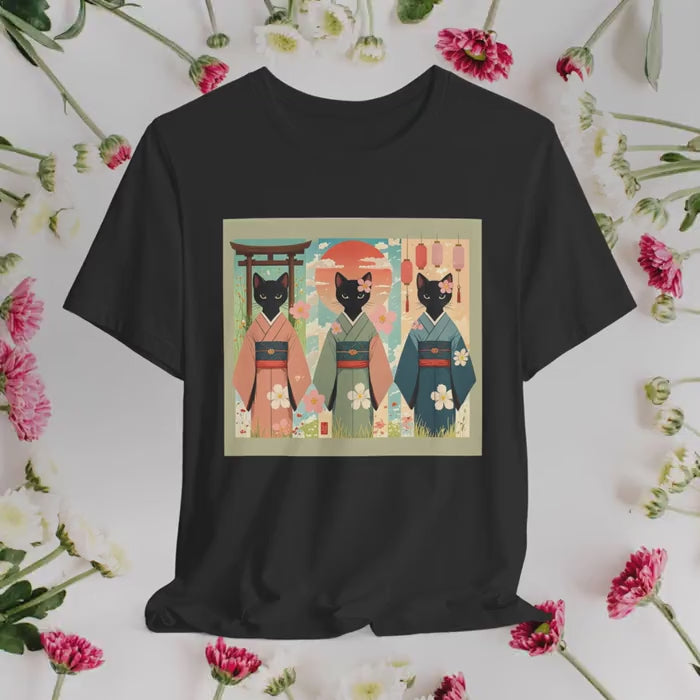 Cute Japanese Black Kitty Cats in Kimonos T-Shirt