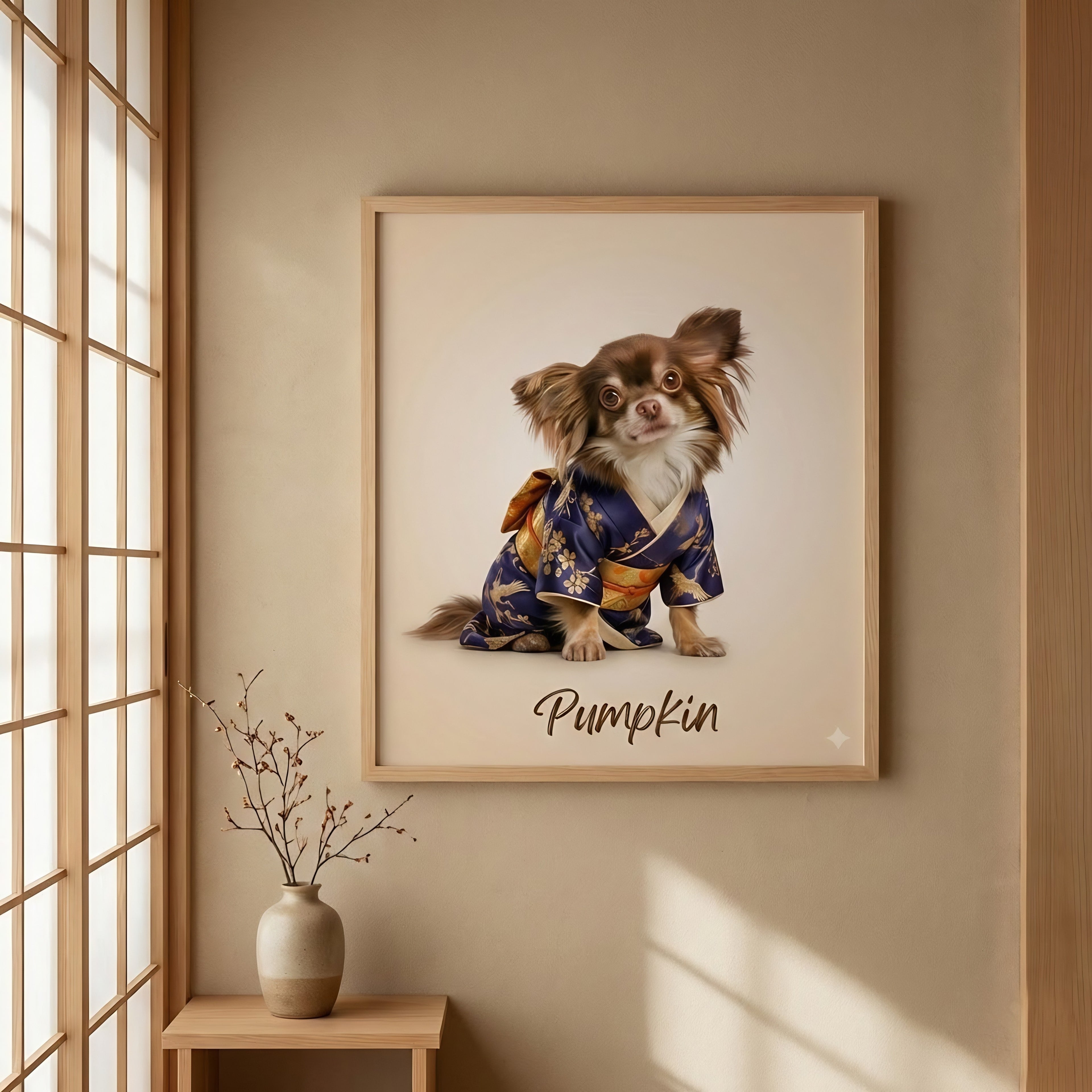 Individuelles Kimono-Haustierportrait – Personalisiertes Haustierkunstwerk im japanischen Stil