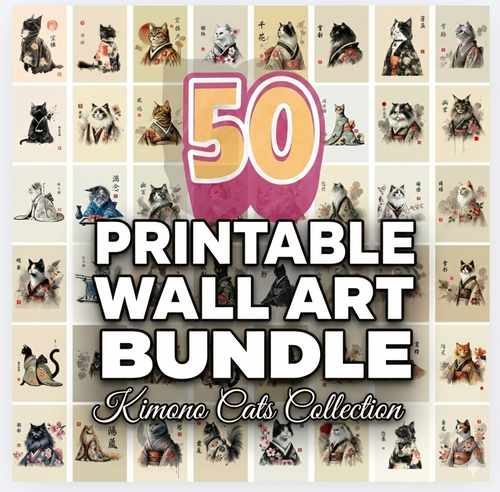 The Kimono Cats Collection: 50+ Printable Japanese Wall Art Designs