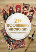 21 Kimono Cats Bookmarks: Japanese Ukiyoe Art (Printable)
