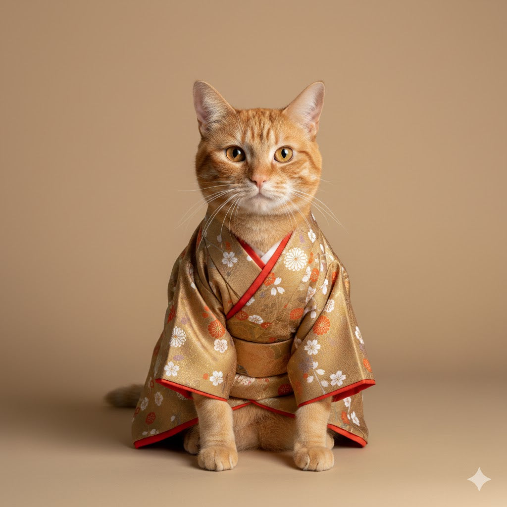 Individuelles Kimono-Haustierportrait – Personalisiertes Haustierkunstwerk im japanischen Stil